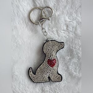 Sparkling Dog Keychain with Red Heart Bag Charm